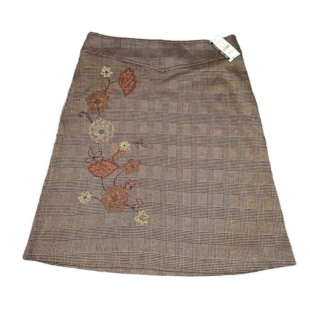 New York & Company Plaid Skirt Medium Brown Floral Beaded Embroidered